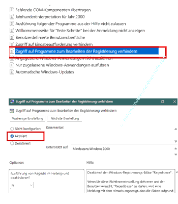 Die Gruppenrichtlinie Zugriff auf Programme zum Bearbeiten der Registry verhindern aktivieren