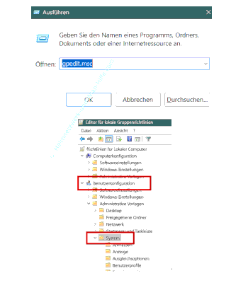 Gruppenrichtlinieneditor – Bereich Benutzerkonfiguration -System