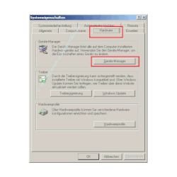 Netzwerk-Tutorial: Windows Gerätemanager - Netzwerkkarte installieren und Netzwerkkarteninstallation prüfen - Fenster Systemsteuerung - Register Hardware - Button Geräte-Manager