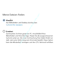 Windows 10 Desktopsuche-Tutorial: Klassische oder erweiterte Einstellungen für Meine Daten finden auswählen