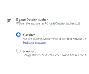 Klassische oder erweiterte Sucheinstellungen auswählen