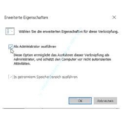 Windows 10 System-Tutorial: Die Option Als Administrator ausführen in den erweiterten Eigenschaften der Verknüpfung