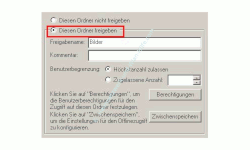 Netzwerk-Tutorial: Einen Windows Ordner freigeben und Ordnerzugriff erlauben! Konfigurationsfenster Konfigurationsdialog Ordnerfreigabe Option Diesen Ordner freigeben