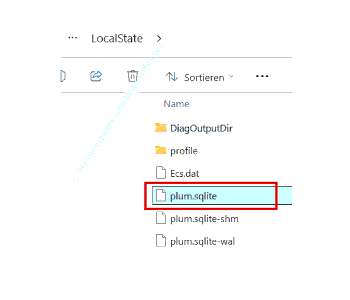 Übersicht der Daten im Ordner LocalState, in dem die Dateien der Notizen-App gespeichert sind