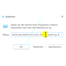 Register des Fensters der Systemeigenschaften direkt über den rundll32-Befehl aufrufen