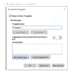  Register Freigabe – Erweiterte Freigabe – Button Berechtigungen 