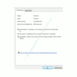 Das Eigenschaftenfenster eines Drahtlosnetzwerkes unter Windows 7