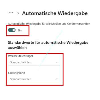Standardwerte für die automatische Wiedergabe von Wechseldatenträgern festlegen