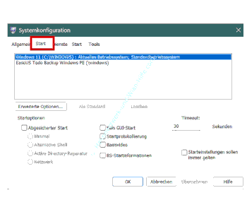 Systemstarteinträge im Bootmenü über msconfig Systemkonfiguration bearbeiten