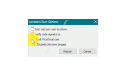 Windows 10 Sicherheits-Tutorial - Automatisch startende Programme auf bekannte  Spam-Programme und Viren überprüfen! - Tool Autoruns, Scan options, Option Check VirusTotal.com 