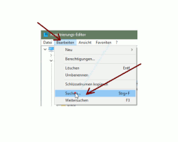 Windows 10 - Gesperrte Registry-Einträge mit Regownershipex ändern – Registry, Menü Bearbeiten, Untermenü Suchen