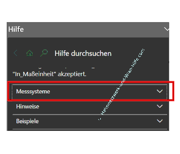 Über die Hilfe der Funktion Umwandeln vorgegebenen Messsysteme aufrufen