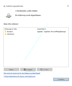 Windows 10 Desktopsuche-Tutorial: Übersicht der in den Indizierungsoptionen eingebundenen Suchbereiche