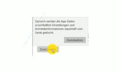 Windows 10 Tutorial - Standard Apps ohne Neuinstallation auf Originalzustand zurücksetzen - Warnmeldung, die beim Zurücksetzen der Installation einer App erscheint 