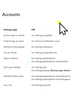 Weitere Beispiele für ms-settings: Aufrufe