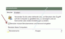 Die automatische Aktualisierung der Win 10 Apps aktivieren oder deaktivieren – Die aktivierte Benutzerkonten Option, Benutzer müssen Benutzernamen und Kennwort eingeben