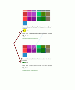 Die Farbeinstellungen des Windows 10 Startmenüs und Desktops anpassen – Die Option Farbe auf Startseite, Taskleiste, Titelleiste und Info-Center übernehmen