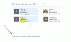 Die neue Benutzerverwaltung – Link: Neuen Benutzer in den PC-Einstellungen hinzufügen