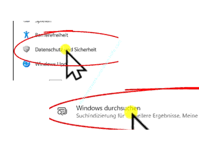 Windows 11 Einstellungen – Datenschutz und Sicherheit – Windows durchsuchen
