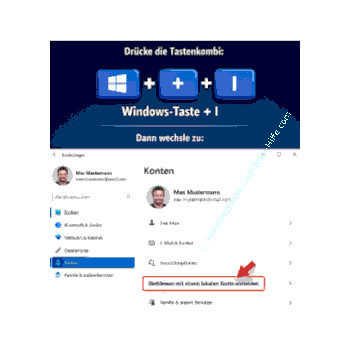 Windows Einstellung: Mit einem lokalen Konto anmelden