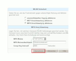 Netzwerk Tutorial: Die WLAN-Konfiguration eines Fritzbox Wlan-Routers ausdrucken! Fritzbox Konfigurationsmenü - Menü Einstellungen WLAN Sicherheit Button Übernehmen