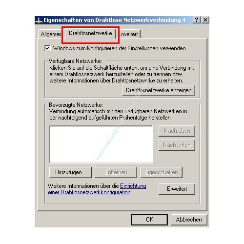 Netzwerk-Tutorial: Wlan-Netzwerkadapter einrichten und konfigurieren! Fenster Wlan-Adapter Eigenschaften - Register Drahtlosnetzwerke