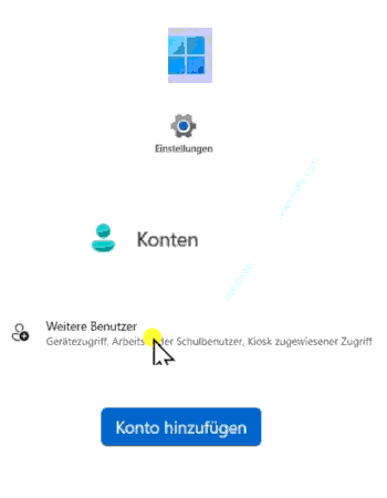 Zur Konfigurationsseite Weitere Benutzer Konto hinzufügen gelangen