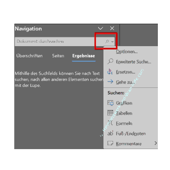 Zusatzliche Suchfunktionen über das Lupensymbol im Suchfeld anzeigen lassen
